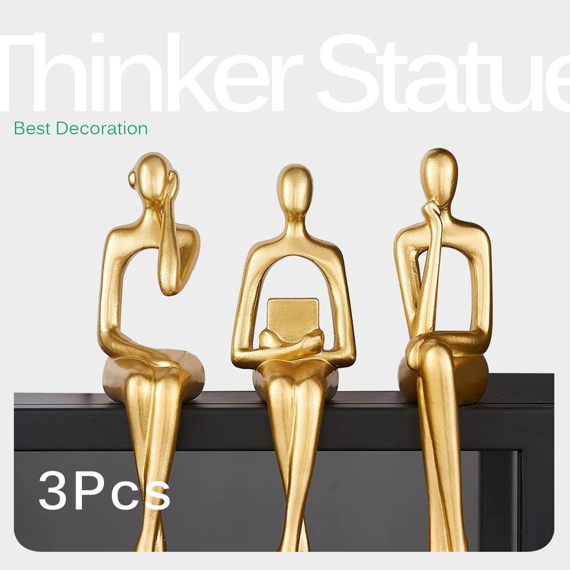 RIRPUAE 3pcs Gold Decor Thinker Statue, Resin Abstract Man Cutout