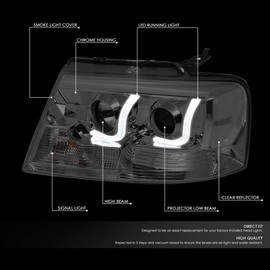 DNA MOTORING HL-3DLB-F1504-SM-CL1 LED Projector Headlight [for 04-08 Ford F150/Lincoln Mark LT], Smoked Lens Clear Corner