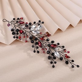 Rumtock Ruby Red Headband Black Headpiece for Wedding Brides Women Handmade Hair Accessories