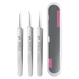Set of 3 Blackhead Tweezers Set, Stainless Steel Tweezers for Blackheads and Acne Tips, Curved Straight Tweezers, Precise Pimple Remover Tool, Ultra Fine Tweezers for Pimples, Comedones, Beauty
