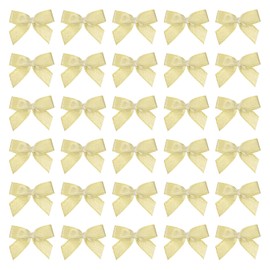 MECCANIXITY 60 Pcs Mini Ribbon Bow 1.2" Mini Fabric Satin Ribbon Flower Bows for Craft DIY Sewing Wedding Birthday Party, Brown