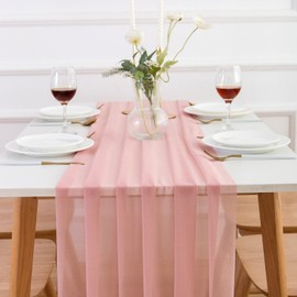 AOKSUNOVA Pink Table Runner Chiffon Wedding Table Runner for Table Decoration Party Baby Shower Decorations for Girl 4m x 70cm