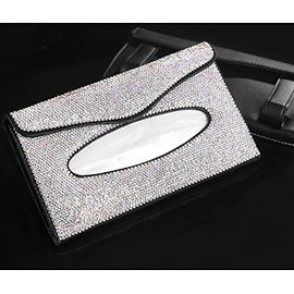 Bestbling Bling Rhinestone Car Visor Tissue Box Holder, Leather Crystals Paper Towel Cover Case Tissue Case (Black)