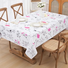 Likiyol Floral Tablecloth 60x120 Inch Rectangle, Flower Decoration Table Cloth for Spring Summer, Waterproof Fabric Wrinkle Free Table Cover for Kitchen, Dining Room, Party, Picnic, Camping, Pink