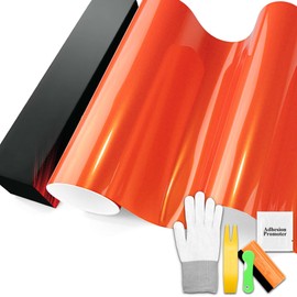 PET Super Gloss Metallic Molten Orange High Glossy Vinyl Wrap Auto Car Sticker Decal Film Sheet Bubble Free Air Release Technology with Tool Set 5FTx8FT