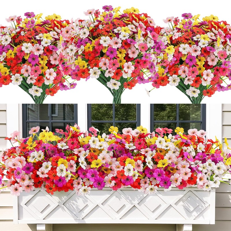 Artificial Flowers Outdoor UV Resistant Fake Silk Flowers, 12 Bundles