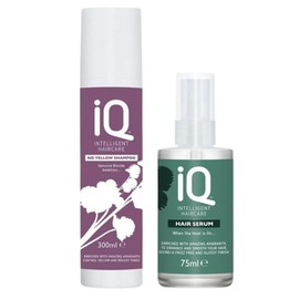 IQ Hair Serum (75ml) for Deep Nourishment & Frizz Control and IQ Intelligent Haircare No Yellow Lilac Shampoo (300ml) for Stunning, Brass-Free, Radiant Shine – Perfect Duo for Healthy, Beautiful Hair