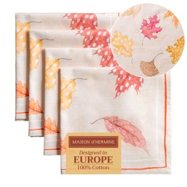 Maison d' Hermine Napkins 100% Cotton Set of 4 Decorative Napkin Washable Cloth Napkins for Gifts, Home, Restaurant, Party & Camping, Colors of Autumn - Thanksgiving/Christmas (20”x20”)