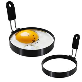 LXLOVESM 2-Pack 3.5'' Egg Rings Set with Silicone Handle, Stainless Steel Egg Cooking Rings,Nonstick，For Frying Eggs and Egg Mcmuffins, Egg Mold For Breakfast