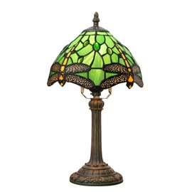 wecrejoni Tiffany Lamp Green Dragonfly Stained Glass Table Lamp 8X8X14 Inches Green Dragonfly Style Desk Reading Light Decor Beside Bedroom Living Room Home (H1057-Green Dragonfly)