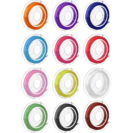 12 Rolls of Elastic Rope for Bracelet 0.7mm Flat Elastic Bracelet String Cord, 12 Color High Stretch Beading Elastic String for Bracelets Necklace Jewelry Making, Stretchy Thread Cord for Clay Beads