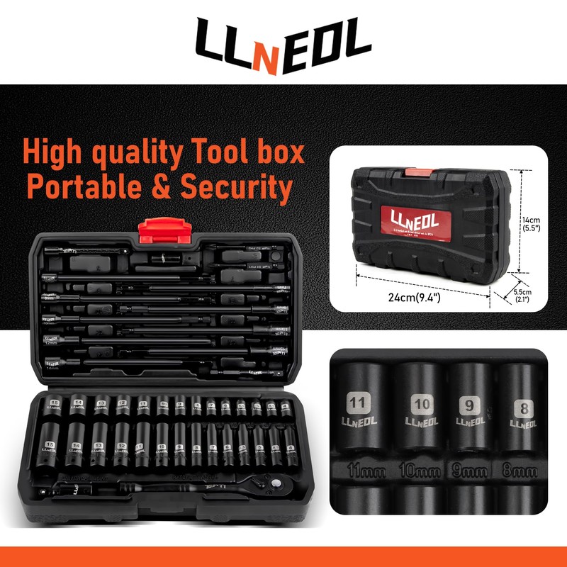 LLNEDL 1/4 inch Drive Socket Set & Nut Driver Set