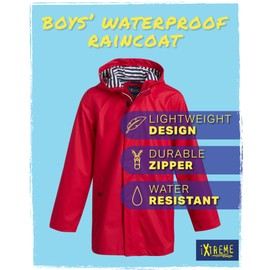 iXtreme Boys Rain Jacket - Lightweight Waterproof Hooded Rain Coat for Boys, Windbreaker for Outdoor Play and Travel (2T-18), Size 8, Red