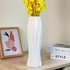 JIDOFUE Ceramic Vase, White Flower Vase, 12 Inches/30 cm High Modern Textured Vases for Farmhouse, Shelf, Table Centrepieces, Home Decoration, Living Room Decorations, Large Pattern Vase for Pampas