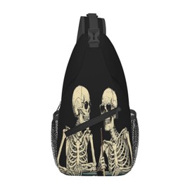 SUPLUCHOM Sling Bag Funny Skeleton Hiking Daypack Crossbody Shoulder Backpack Travel Chest Pack for Men Women