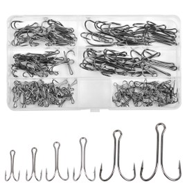140pcs Fishing Double Hook Kit Frog Hooks Fly Tying Fishing Hooks Classic High Carbon Steel Open Shank Double Hooks for Saltwater Freshwater