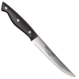 Ergo Chef Pro Series II Individual Single Steak Knife Durable Serrated High Carbon Stainless Steel Razor-Sharp 5-Inch Blade for Precise Cutting, Black Handle