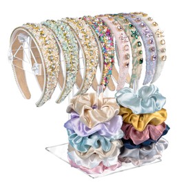 AOFLLU Headband Holder Scrunchie Holder,Acrylic Headband Organizer,Scrunchie Organizer Stand,Hair Accessories Organizer Storage Rack for Women and Girls