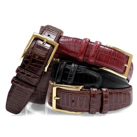 3513302 Men's Gold Buckle Genuine Leather Alligator Embossed Dress Belt 1-3/8"(35mm) Wide (WINE, 36)