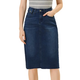 Allegra K Women's Casual Jean Skirt High Waist Back Slit Stretch Denim Skirts X-Large Dark Blue