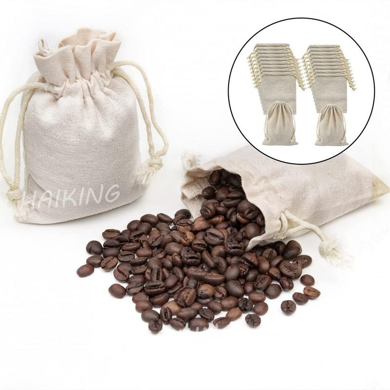 HAIKING Cotton Linen Drawstring Bag, 20 Pcs Reusable Cotton Muslin