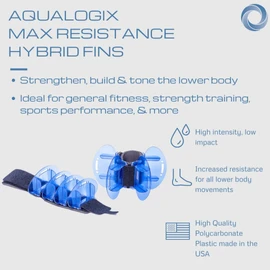 High Resistance Hybrid Aquatic Exercise Fin Set - Blue | Aquatic Cuffs | Quick Start Guide | Leg Water Weights | Strength & Swim Training | Pool Exercise Equipment | Pair (HRPCFIN)