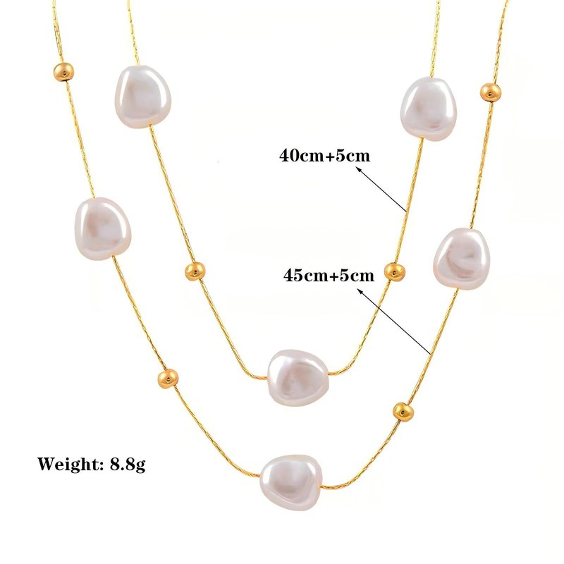 ALRNBY Long Silver Necklace for Women Layered Pearl Flower Beaded