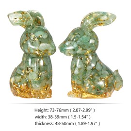 KYEYGWO Carved Resin Crystal Bunny Figure, Easter Bunny Statue Pocket Amulet Animal Ornament for Home Decor, Green Aventurine