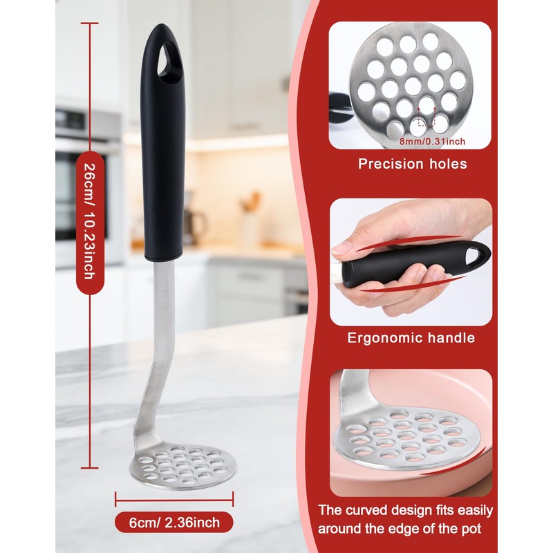 Acual Potato Masher Stainless Steel, Heavy Duty 304 Stainless Steel
