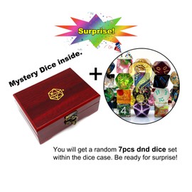 Haxtec Mystery DND Dice Set with Wood Dice Case Dual-purpose Wooden Dice Box for DND D&D Pathfinder RPG Dice Games