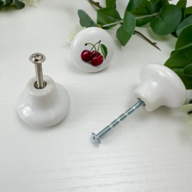 Lasyman 8 Pack Round Cabinet Knob1.5 Cherries Fruit Ceramic Rustic Kitchen Cabinet Dresser Drawer Handle Pulls and Knobs