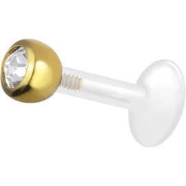 PIERCINGLINE PTFE Labret with Internal Thread, Titanium Crystal Attachment, Piercing, Lip, Nose, Ear, Helix, Choice of Colours and Sizes, Titanium PTFE Titanium, Cubic Zirconia