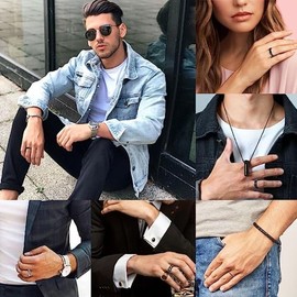 Rings for Men 6pcs Black Titanium steel Mens Rings Fidget Ring Anxiety Relief Fashion Simple Band Rings Cool Inteinrwe Ring Set.