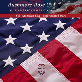 Rushmore Rose USA American Flags for Outside 3x5 American Flag 100% Made in USA -US Flag 3x5 He...