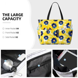 WEOTGU Beach Bag Waterproof Sandproof Travel Tote Bag Large Capacity Foldable Sunflower Gym Bags 28L with Small Pouch