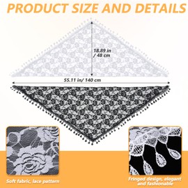 Sorcristy 2 PCS Veils for Church Catholic, Triangle Lace Mantilla Catholic Veil Chapel Veil Mass Head Covering Veils for Church the First Communion Bridal Wedding Women Mass(Black, White)