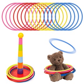 Pack of 15 Throwing Rings, 13 cm Plastic Toss Rings Set for Ring Toss Game in 4 Colours, Ring Toss Game Children Colourful Coordination Rings, Rings Throwing for Party Favour Games, Carnival, Garden