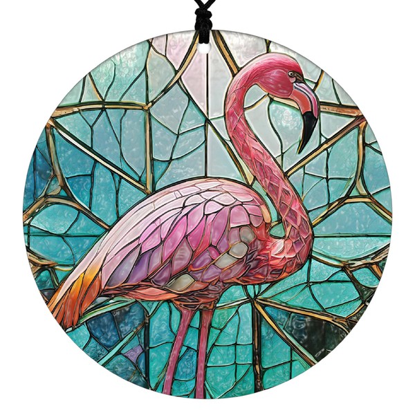 Flamingo Christmas Ornament - Faux Stained Glass Embossed Design Effect