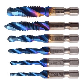 Yuiturt 6pcs Thread Tap Drill Bits, Self Centering Drill Bit, Durable Titanium Coated HSS Tapping/Drilling Tool Set, Drilling Hand Tools, M3 M4 M5 M6 M8 M10 Metric, 1/4" Hex Shank, Fluted Screw Thread