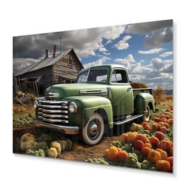 DesignQ Pickup Truck Metal wall art, Pickup Truck Country beauty I, pickup truck Metal wall art decor, Green Modern Metal wall art, 40x30 inches