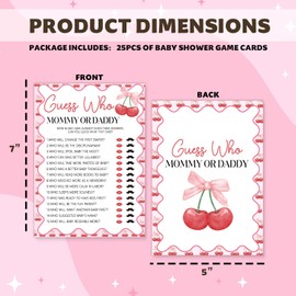Kqfdr Hilarious Baby Shower Games - Who Mommy or Daddy Game, Pink Bow Cherry Party Favors, Ice Breaker Activities for Parents-to-Be-25 pcs, 5x7 in -B07