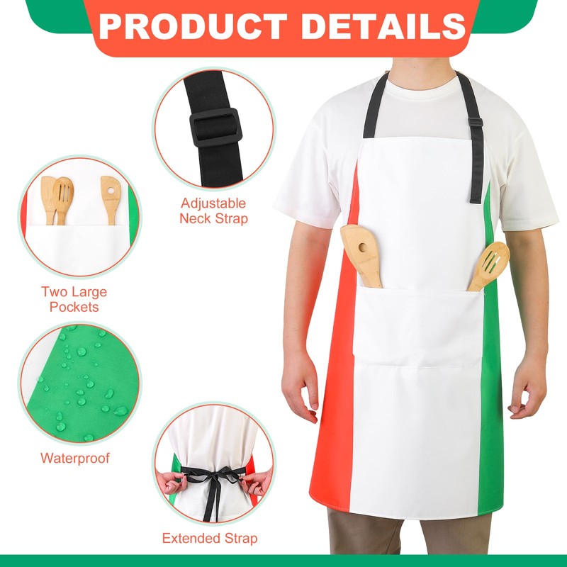 XLSXEXCL Italian Flag Apron and Chef Hat Set, Waterproof Cooking