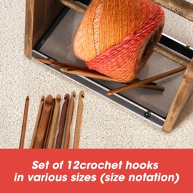 J JACKCUBE DESIGN Wooden Yarn Holder with Storage Tray and 12 Crochet Hooks, Anti-Slip Yarn Dispenser for Knitting & Crochet, Portable Organizer for Craft Supplies(Black) - MK1310A