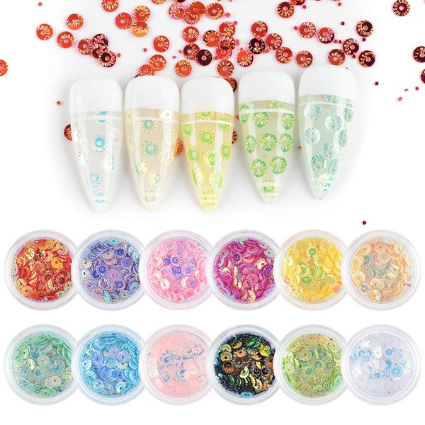 MEILINDS 3D Glitter Sequins Nail Art Tips Charms Sunflower Manicure Nail Decoration 12 Colors