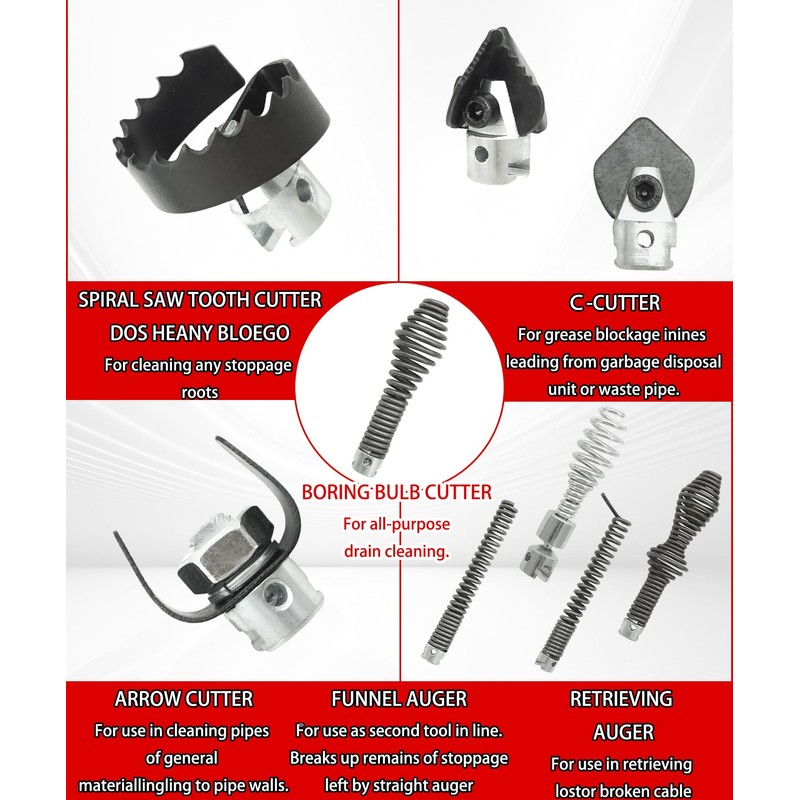 10-Piece Drain Snake Cutter and Auger Set Fits For RIDGID