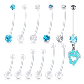 Avyring 14G Pregnancy Belly Button Piercing, Clear Bar Bioflex, Flexible, Adjustable, for Women, 18 mm, 25 mm, 32 mm, Stainless Steel, Style#2