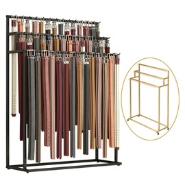 Floor Mounted Belt Hanger, Metal Men Closet Display Stand Organizer with Wheels, Ties Scarf Rack Shawls Purse Shelf Storage Holder for Clothing Bedroom Store ( Color : Gold , Size : 100X40X150CM )
