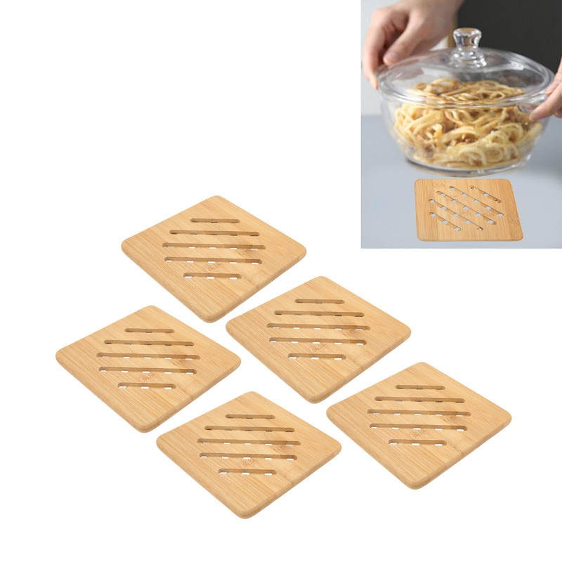 5 Pcs Bamboo Hot Pad Table Mat Bamboo Trivet Pot