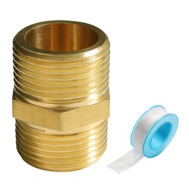 Lyeteung 1 PC G3/4 Male to G3/4 Male, Thread Brass Hex Nipple Connector, Straight Pipe Hex Fitting, with Plumbers Tape, for Pipe Connection