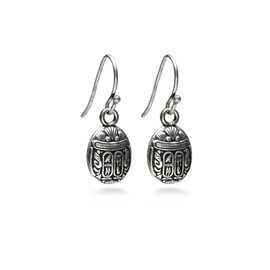 Mini Scarab Earrings - Antique Silver Finish